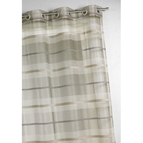 Voilage fantaisie à rayures horizontales de différentes tailles Taupe 140x240 cm