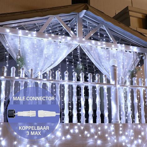 Rideau lumineux 3 x 3 m, rideau lumineux intérieur 300 LED, rideau lumineux extérieur avec 8 modes et prise UE, étanche IP44, rideau lumineux LED pour la Saint-Valentin, fête (blanc froid ou blanc cha (1/5)