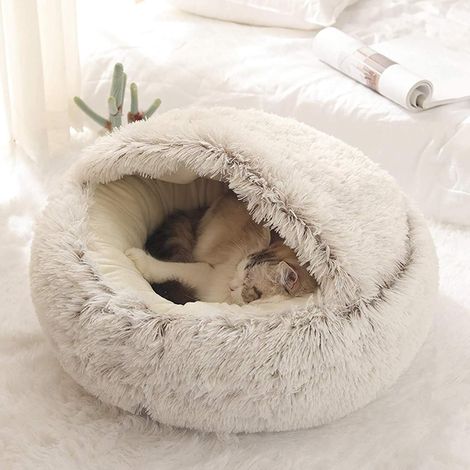 Panier pour Chat Moelleux Anti Stress Extra Doux Lit Apaisant pour Chien Canapé XL Confortable Lavable Maison, Coussin,Antidérapant (40cm,Marron)
