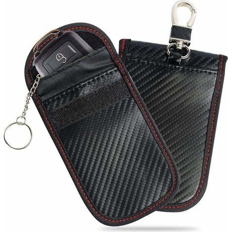 Signal Blocage Faraday Pochette Sac, Lot de 2 Pochettes Blocage Signal RFID pour Clé Voiture, Étui de Protection Anti RFID en Fibre de Carbone, kueatily (1/5)