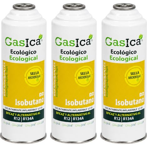 Pack 3 Gasica D2 226g  Sustituto R134a R12  Sella Fugas y Trazador Verde  Gas Ecológico HC  Eficiencia Profesional (1/5)