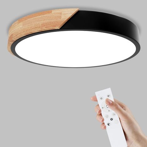 Plafonnier Bois,Plafond Dimmable 3000K-6000K,Plafonnier Led Télécommandé,32W Luminaire Moderne Pour Le Salon, La Chambre Et Le Couloir, 30CM,Noir (1/5)