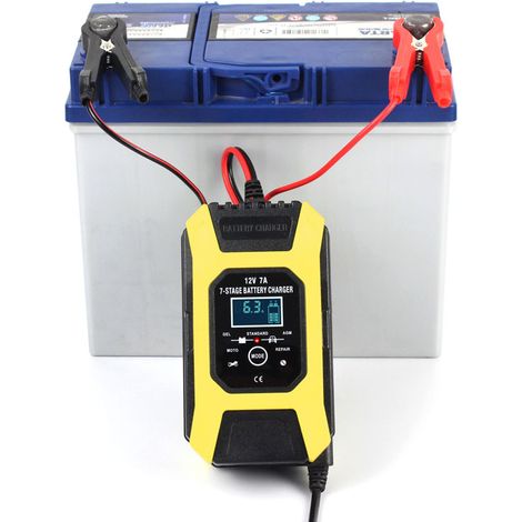 Chargeur de batterie intelligent 7A/12V chargeur de moto rapide portable avec mode de réparation de protection d'affichage LCD pour voiture moto Auto jaune (1/4)