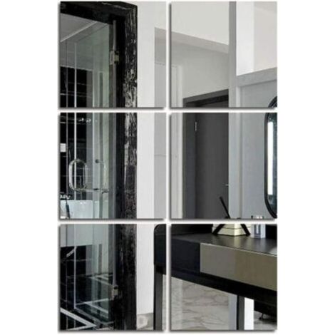 Miroir mural pleine longueur (verre, 8''x8''x 6PCS), carreaux de miroir sur toute la longueur pour porte, chambre à coucher, salle de sport à domicile (1/5)