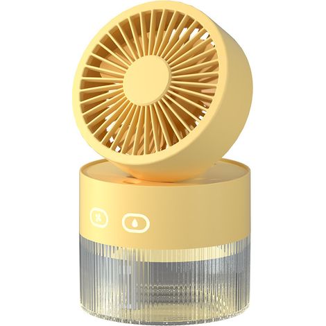 Ventilateur personnel et petit humidificateur d'air 350 ml avec veilleuse LED, humidificateur et ventilateur de bureau rechargeable USB 3 en 1 pour bureau et petite pièce, sans batterie (jaune)