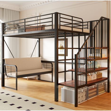 letto struttura 140x200 con scala contenitore nero OKMYHOME