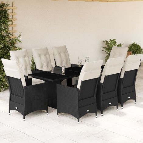 Set de comedor de jardín 9 pzas y cojines ratán sintético negro vidaXL (1/5)
