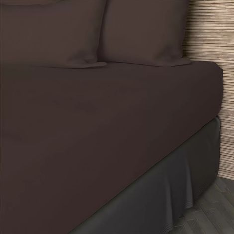 Drap housse en coton 57 fils 140x190 cm UNI brun, par Soleil d'ocre