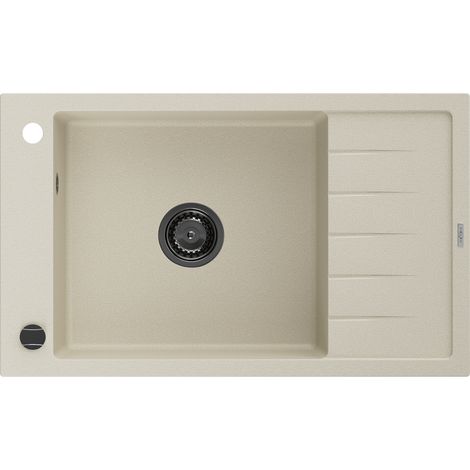 Mexen Elias lavello in granito 1 vasca con scolapiatti 795 x 480 mm, beige, sifone nero - 6511791005-69-B (1/5)