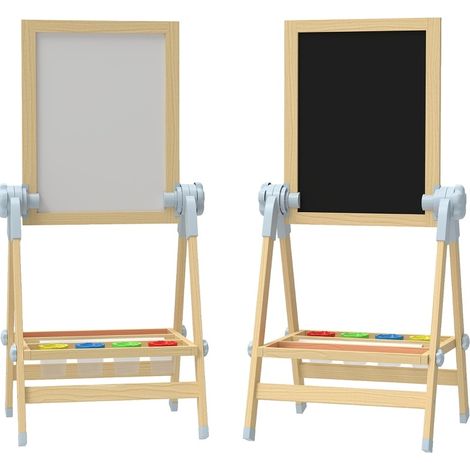 Caballete infantil de madera con pizarra y pizarra blanca magnética ajustable (1/5)