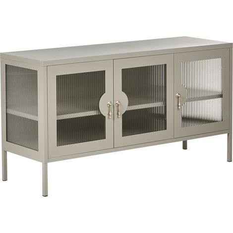 Credenza a 3 ante con Ante in vetro scanalato Beige chiaro Gleora