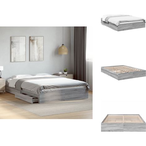 Cadre de lit avec tiroirs sans matelas sonoma gris 150x200 cm - Cadre De Lit - Lit Double - Lit Avec Tiroirs - Lit Design - Lit Moderne (1/5)