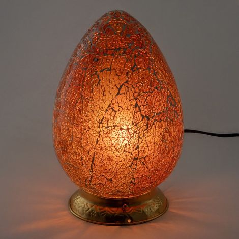 Tischlampe Mosaik orange craquelé mit goldenem Fuß 31 cm (1/4)