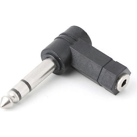 Adaptateur pour casque : prise jack femelle 3,5 mm vers prise jack mâle coudée 6,35 mm. (1/5)