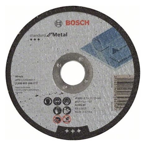 Bosch – Disque à tronçonner pour meuleuse 125 mm – Épaisseur 2,5 mm – Alésage 22-23 mm – Pour métal et inox – 2608603166