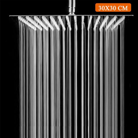 Zamery – Douche de tête carrée 30x30cm – Pommeau effet pluie inclinable 15° – Économie d'eau 30% – Installation facile – Acier inoxydable