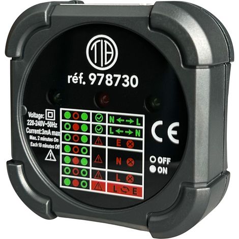 Tibelec – Testeur de prise électrique 2 pôles + terre – Détection câblage incorrect – Indicateurs lumineux LED – Compact et léger (1/5)