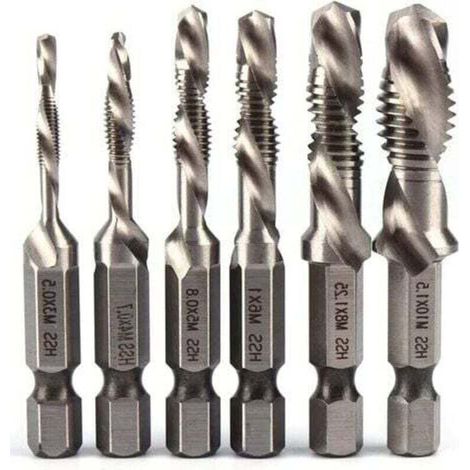 Bohrer- und Gewindebohrer-Set, metrisches Gewindebohrer-Set M3 M4 M5 M6 M8 M10 HSS, titanbeschichtet, 1/4 Zoll
