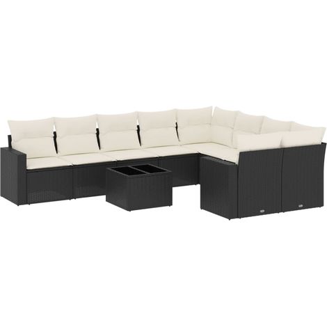 Set de sofás de jardín 10 pzas cojines ratán sintético negro vidaXL (1/3)