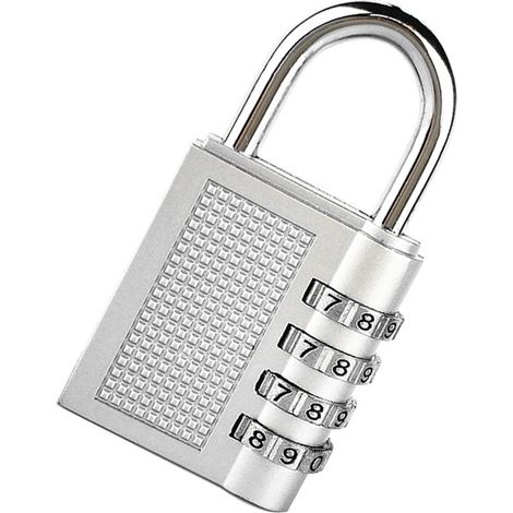 Schlüsselloses 4-stelliges Zahlenschloss, Diebstahlsicherung, Zinklegierung, universell für Koffer und Spinde im Fitnessstudio, silberfarben (1/5)