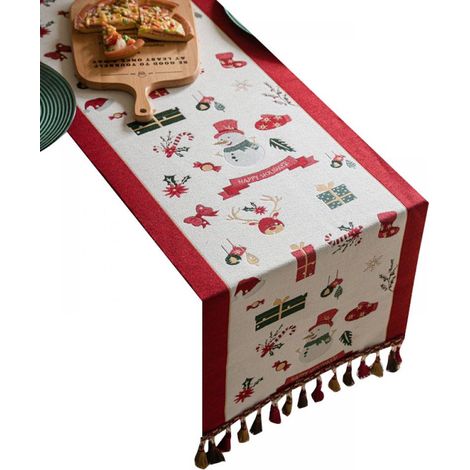 Chemins De Table Noel - 35 5 X 177 8 Cm - Rouge Et Blanc Avec Imprimés Bonhomme De Neige Flocons - Pour Salle À Manger - 1 Pièce (1/5)