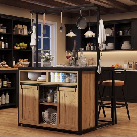 Küchenschrank mit Arbeitsplatte & Stromanschluss Holz OKMYHOME (1/5)