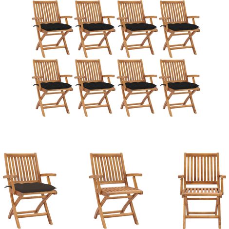 Gartenstühle mit Kissen - vidaXL Klappbare Gartenstühle mit Kissen 8 Stk. Massivholz Teak - Teakholz Gartenmöbel (1/5)