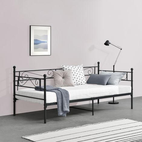 Struttura Divano a 2-3 Posti di Seduta Letto Singolo in Metallo 90 x 200 cm Sofa in Acciaio con Elementi Decorativi - Nero (1/5)