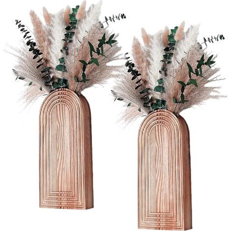 Vases Muraux pour Fleurs Lot de 2 Pots de Fleurs en Bois Style Boho Porte-d'Intérieur pour Mur pour Entrée Couloir Salon Salle de Bain Séjour Chambre (1/5)