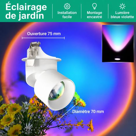 Spot LED d'ambiance encastrable 10W lumière bleu violet noir orientable 75mm noir 10w350 réf 9,5 × 9,5 × 12 cm 400 g – Livraison gratuite