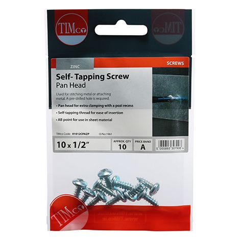 TIMCO Self-Tapping Pan Head Silver Screws - 10 x 1/2
