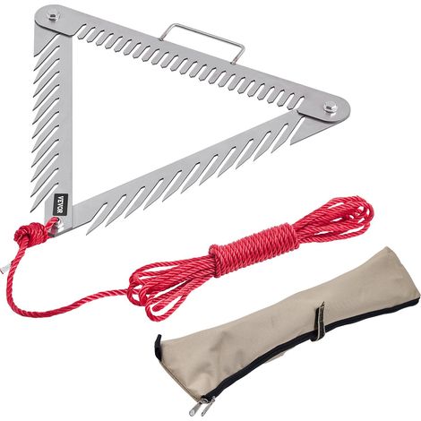 Râteau à Mauvaises Herbes Aquatiques, 515 x 540 mm, Râteau Désherbage Lac à 3 Côtés, Coupe Mauvaises Herbes Portable Pliable Acier Inox avec Corde 9 m, Outil de Nettoyage pour Étang, Ruisseau (1/5)