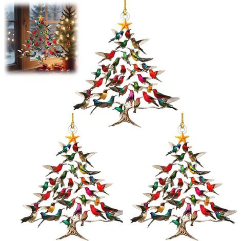 Weihnachtsdekoration – Christbaumschmuck – Innen- und Heimdekoration – 3er-Set – Bunte Kolibri-Christbaumkugeln, 10 x 10 cm (1/5)