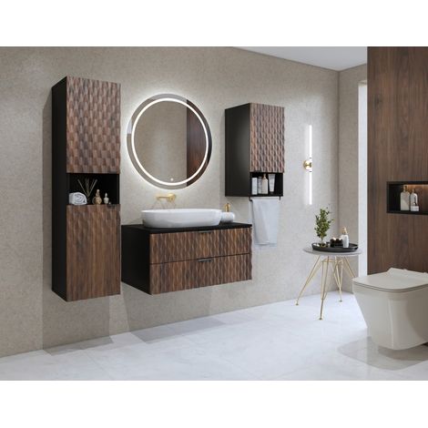 Set von 3 Badezimmermöbeln KING – Dunkle Eiche und Schwarz - 60 cm