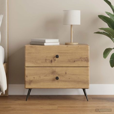Table de chevet 2 tiroirs en bois d’ingénierie chêne artisanal 62 x 34,5 x 47,5 cm - PANGIVO (1/5)