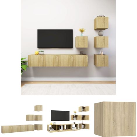Schrankset - vidaXL 6-tlg. TV-Schrank-Set Sonoma-Eiche Holzwerkstoff - Wandmontage (1/5)