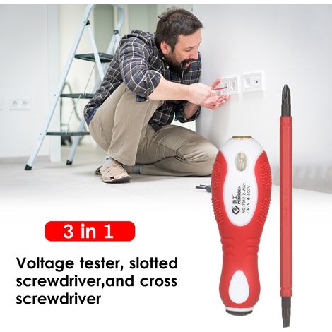 Comprobador de tensión con destornillador aislado de 500 V, 2 en 1, reversible, magnético, de cabeza plana y Phillips, con sonda electrónica multifunción para pruebas de circuitos.