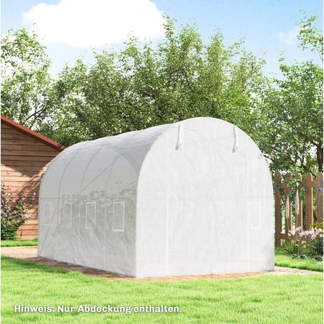 Gewächshausfolie 4 x 2 x 2 m aus weißem Polyethylen, 8 Fenster, Rolltür OKMYHOME (1/5)