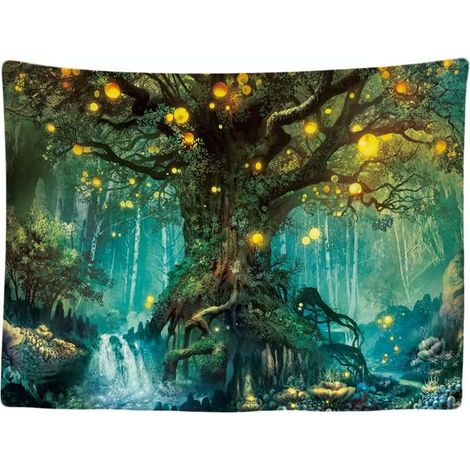 Tapisserie Murale Décorative Chambre - Fée Elfe Arbre la Magie Nature - 200 x 150 cm Grand – Papier Peint Tissu – Tapestry Aesthetic Wall - Décoration Panoramique (1/5)