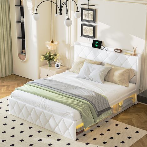 letto matrimoniale 160x200 con USB LED Teddy bianco OKMYHOME (1/5)