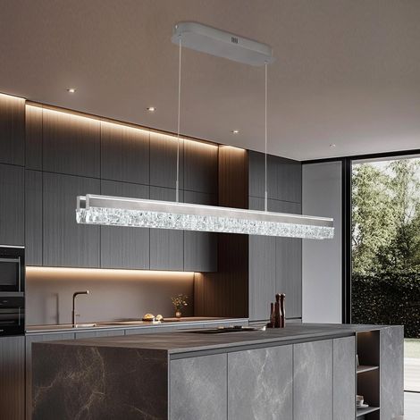 LED Pendant Light for Dining Table, Dimmable Kitchen Island Light, Modern LED Pendant Light, Linear Chandelier, Crystal, L100cm, Over the Kitchen Table (1/5)