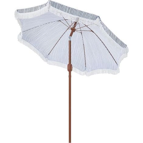 Parasol de Jardin d'extérieur avec Franges, 236/275cm, Parasol Inclinable, Anti-UV/l'eau, avec Canopée Réglable, Manivelle, 8 Baleines, Housse,Bleu et Blanc (1/5)