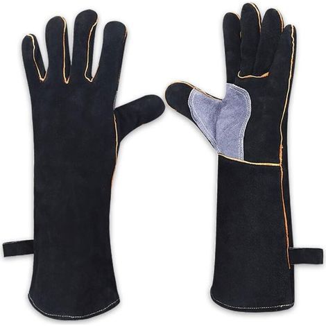 Gants résistants au feu et à la Chaleur extrêmes, Cuir avec Coutures en Kevlar, Parfaits pour cheminée, poêle, Four, Grill, soudage, Barbecue, mig, Support à marmite, Traitement des Animaux (1/5)