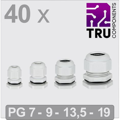 TRU COMPONENTS TC-13448356 Pressacavo filettato Poliammide Grigio 40 pz.