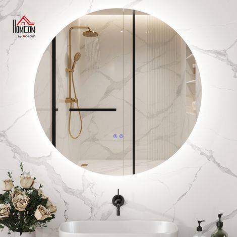 Miroir rond LED salle bain Ø60 cm tactile antibuée 29 W gris pratique (1/5)