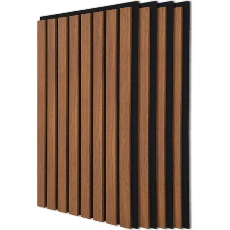 Lot de 4 Panneaux Muraux Acoustiques à Lattes en Bois Pour Décoration d'intérieur,mur,plafond,cuisine,salon,chambre à coucher,bureau,Noyer (1/5)