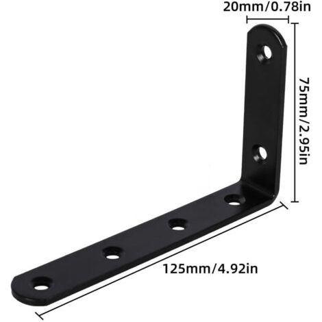 ALLIANDISSjqka – Support étagère murale en fer noir – Lot de 8 équerres 125x75x3mm – Résistant à la rouille – Fixation pour meubles et déco (1/2)