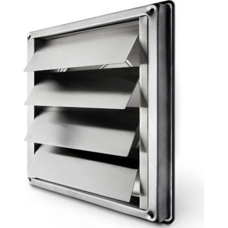 Grille de ventilation inox 150mm – Clapet anti-retour à lamelles mobiles – Résistant aux intempéries – Dimensions 184x184mm