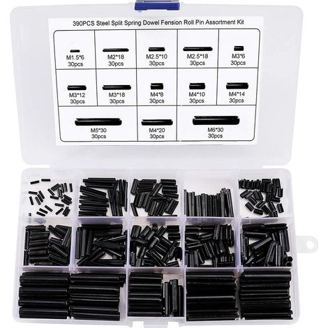 390 Pièces Goupille élastique en Acier au Manganèse Assortiment Kit M1.5 M2 M2.5 M3 M4 M5 M6 avec la Boîte (1/5)