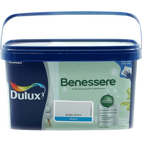 Dulux Benessere Pittura Colorata all'Acqua per Interni Superlavabile Anti Muffa Anti Batteri con Ioni D'Argento, 2.5 Litri, Grigio Artico, 2.5L (1/3)
